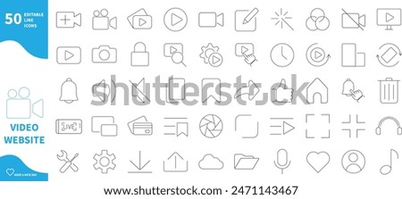 Video website interface icon. Set of video camera icons, play button, list, edit...