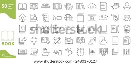 Book icon. Set of library, reading, education, and electronic book icons