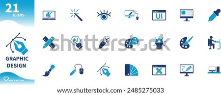 Graphic design icons. Set of icons for brushes, computers, technology, artificial intelligence, nbi pen. Solid vector icons collection.