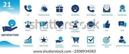 Satisfaction icon. Collection of icons on the theme of customer care, business, quality management, reviews. Solid vector icons.