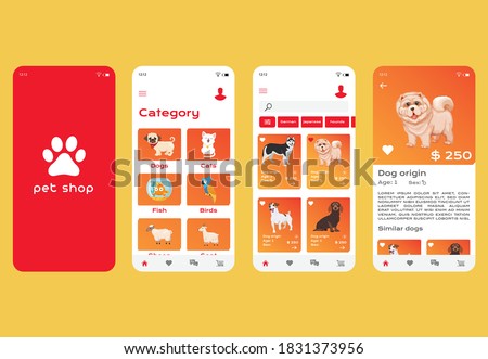 pets shop app ui design.pets market android/ios app ui kit design concept ui kit.