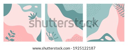 Bundle of abstract nature backgrounds on pastel color suitable for banner, poster, flyer, social media post or stories, template, cover, etc. Modern organic shapes with copy space text.