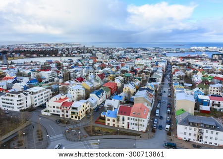 Panorama view of colorful houses in Reykjavik city center, Iceland