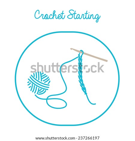 Starting crochet with chain stitches on white background