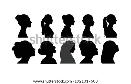 Set of diversity women silhouette vector icon.
