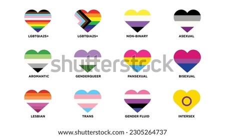Queer Flags - Heart shape - LGBTQ+ Rights Pride Flags non-binary asexual aromantic genderqueer pansexual bisexual lesbian trans gender fluid intersex