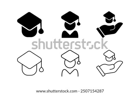 Collection of User graduate and Cap icon vector illustration. Education Sign