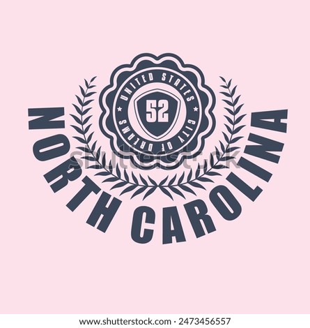 Retro college varsity font typography, Varsity Usa, North Carolina slogan print for fashion tee and tshirt