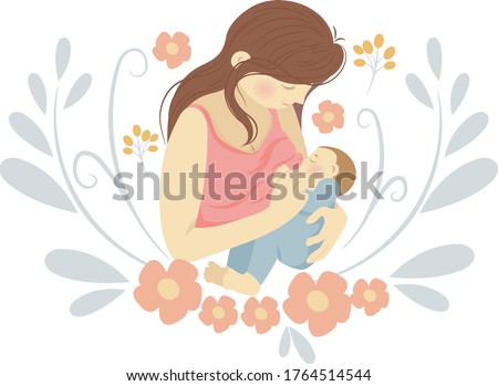 Similar – Image, Stock Photo Happy mother breastfeeding baby near window