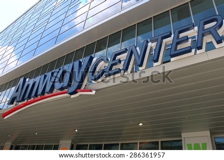 ORLANDO, FL - June 9 2015:Orlando\'s Amway Center sign home of the Orlando Magic.Located in Orlando Florida on June 9 2015.