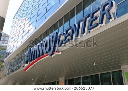 ORLANDO, FL - June 9 2015:Orlando's Amway Center sign home of the Orlando Magic.Located in Orlando Florida on June 9 2015.