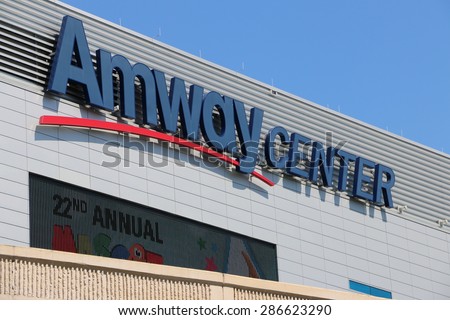 ORLANDO, FL - June 9 2015:Orlando\'s Amway Center sign home of the Orlando Magic.Located in Orlando Florida on June 9 2015.