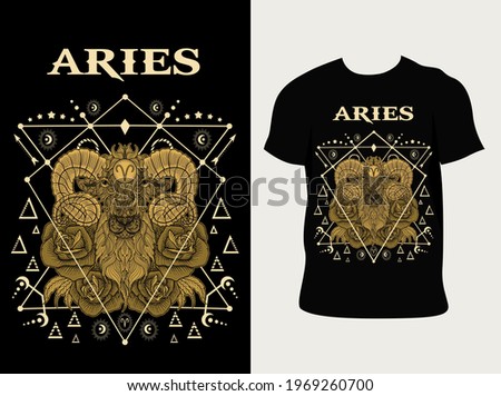 illustration Aries zodiac symbol with t shirt design