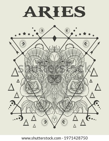 illustration Aries zodiac symbol monochrome style