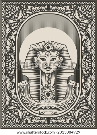 illustration vintage king egypt monochrome style