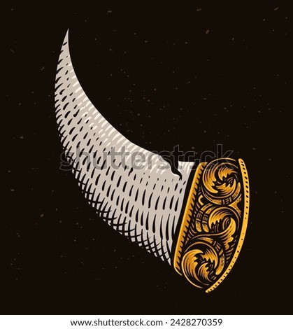 Illustration of viking horn with engraving ornament style