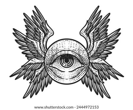 Illustration of seraphim angel engraving style, tattoo design.