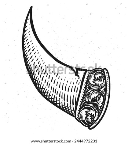 Illustration of viking horn with engraving ornament style