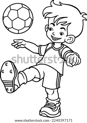 child playing ball line vector illustration isolated on white background