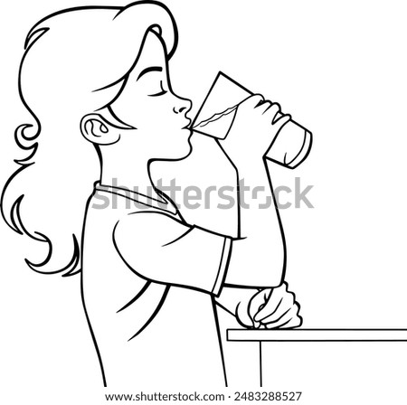 child is drinking water  line vector illustration isolated on white background