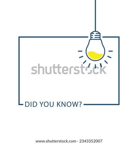 blue frame with hanging bulb like like did you know. concept of easy recipe or think outside box or importance facts. outline flat simple trend graphic linear web banner art design thin line element