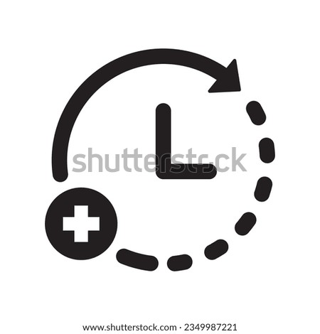 Extra hour, extra time icon. Clock icon with add sign. Clock icon and new, plus, positive symbol. Extra, icon, time, hour, plus, more, add, clock, concept, flat, increase