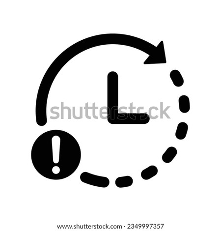 Clock icon with exclamation mark. Clock icon and alert, error, alarm, danger symbol. Vector icon