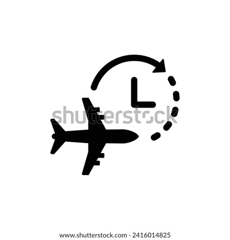 black air plane with timer icon. flat simple style trend modern minimal logotype graphic design element isolated on white background. concept of information icon for airline or terminal board