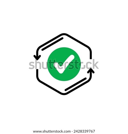 green checkmark like cash flow or implement icon. flat simple trend modern renew or file load logotype graphic continuous design. concept of accessible validation and quality control and verification