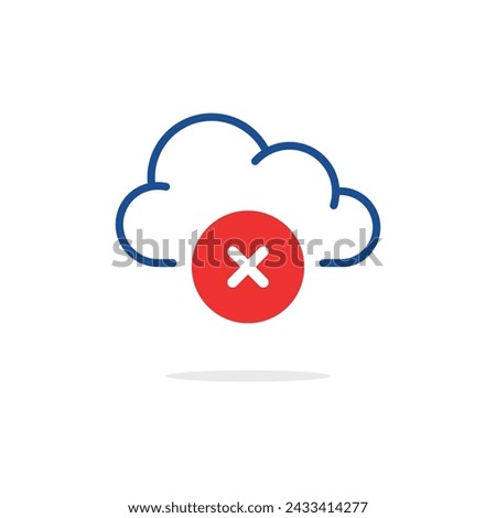 blue thin line cloud with red round cross icon. concept of upload or download trouble or system alert badge. flat trend modern software logotype graphic design element isolated on white background