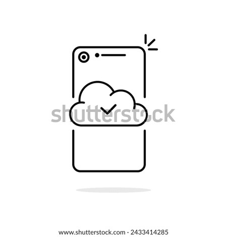 black thin line phone like cloud computing check. linear trend modern logotype graphic stroke art design element isolated on white. concept of data synchronization or connect and mobile app pictogram
