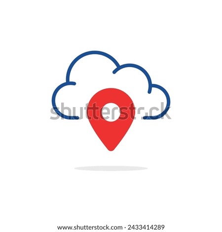 data server location like linear cloud with pinpoint. flat trend modern logotype graphic stroke design web element isolated on white. concept of info content share badge or global database pictogram