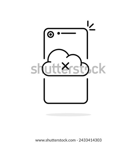 cloud disconnect with thin line smartphone icon. linear trend modern software logo graphic stroke design element isolated on white. concept of upload or download trouble or system alert badge