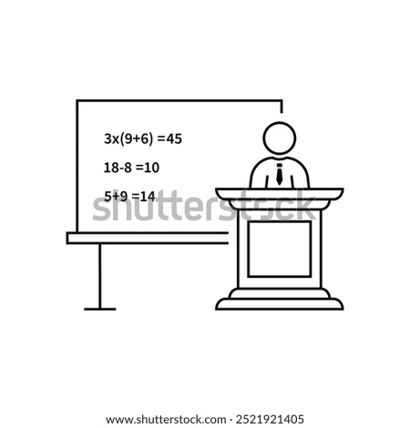 black thin line mathematic teacher. concept of qed, explain, multiplied, wisdom, mentor, college, profession, show. flat outline style trend modern logo