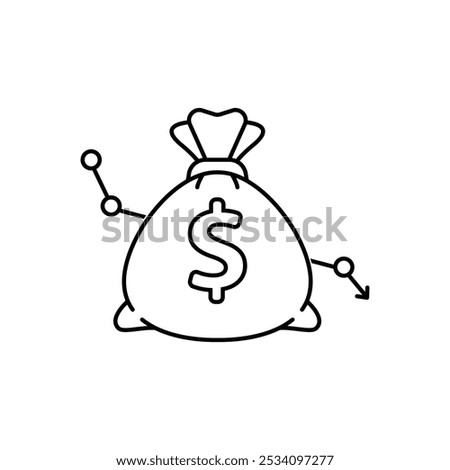 forecast of reduce with linear bag. concept of sharp drop in revenues and no wealth or banking service. flat stroke simple moneybag logotype graphic lineart