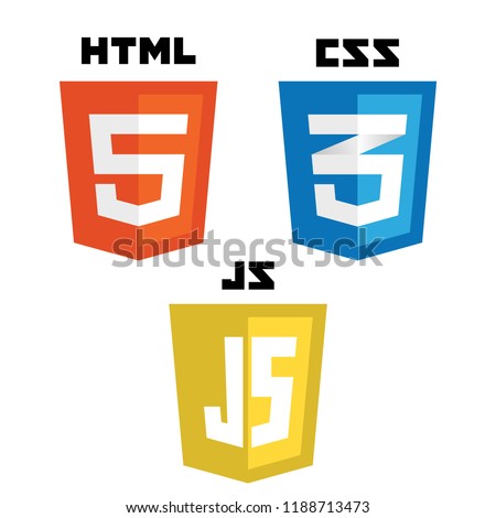 vector collection of web development shield signs: html5, css3 and javascript.