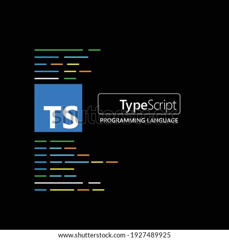 TypeScript. TypeScript emblem on the black background with code lines. Vector illustration.