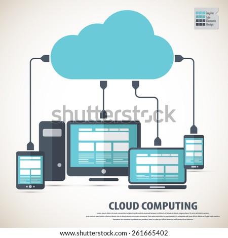 Cloud computing - Devices connected. EPS10 vector. All elements  are in separate layers. Fully editable.