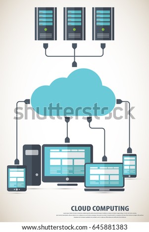 Cloud computing concept design. Devices connected to the 