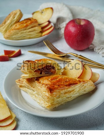 Similar – Image, Stock Photo Filling and sealing puff pastry dumplings in a kitchen
