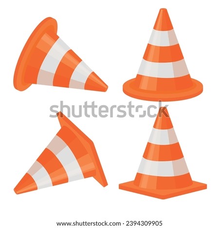 Vector cartoon warning sign. Traffic cone. Road traffic rules concept. Element for your design