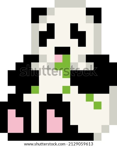 Pixel 8 bit panda bear eating bamboo - vector, isolated