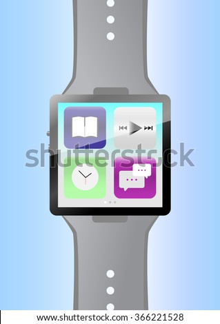 Smart watch with icons, flat concept