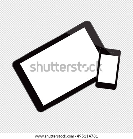 Tablet computer, mobile phone, smart watch isolated on transparent background. Space for your ads.