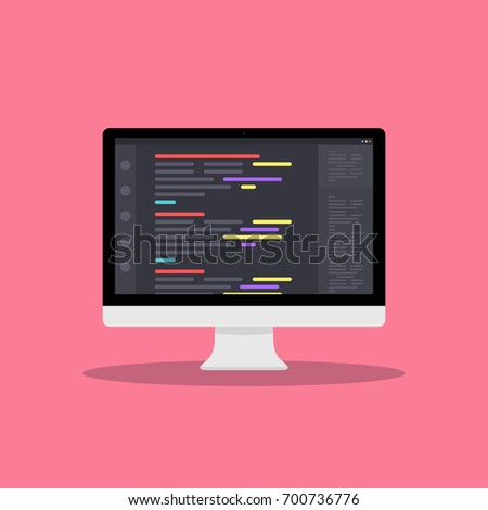 Web Development concept with digital device on pink background. Laptop, computer for work. Program for design or programming - stock vector illustration