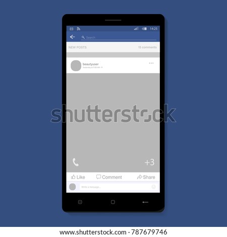 Social network photo, post frame vector illustration in smartphone. Inspired by Facebook and other social resources. Mock up Vector illustration Modern design of news. Vector illustration