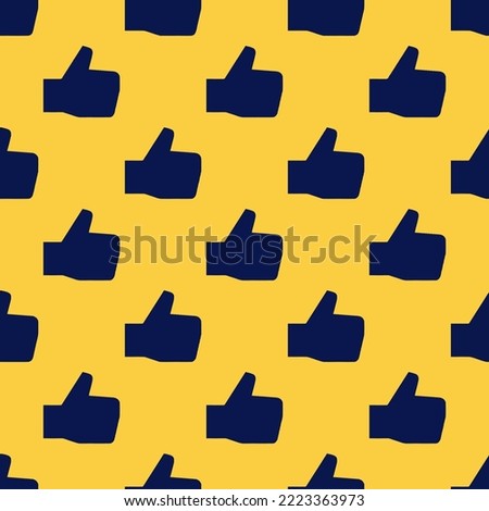 Seamless repeating thumbs up sharp flat icon pattern, sandstorm and oxford blue color. Design for birthday party banner.