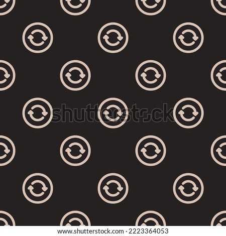 Seamless repeating sync circle outline flat icon pattern, dark jungle green and desert sand color. Background for banner.