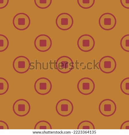 Seamless repeating stop circle outline flat icon pattern, copper and smokey topaz color. Background for advertisment.