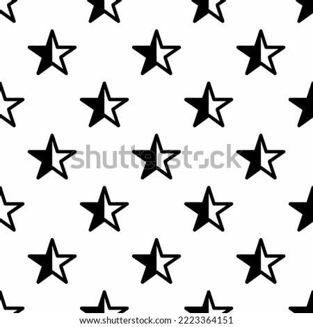 Seamless repeating star half outline flat icon pattern, white and black color. Background for slogan.